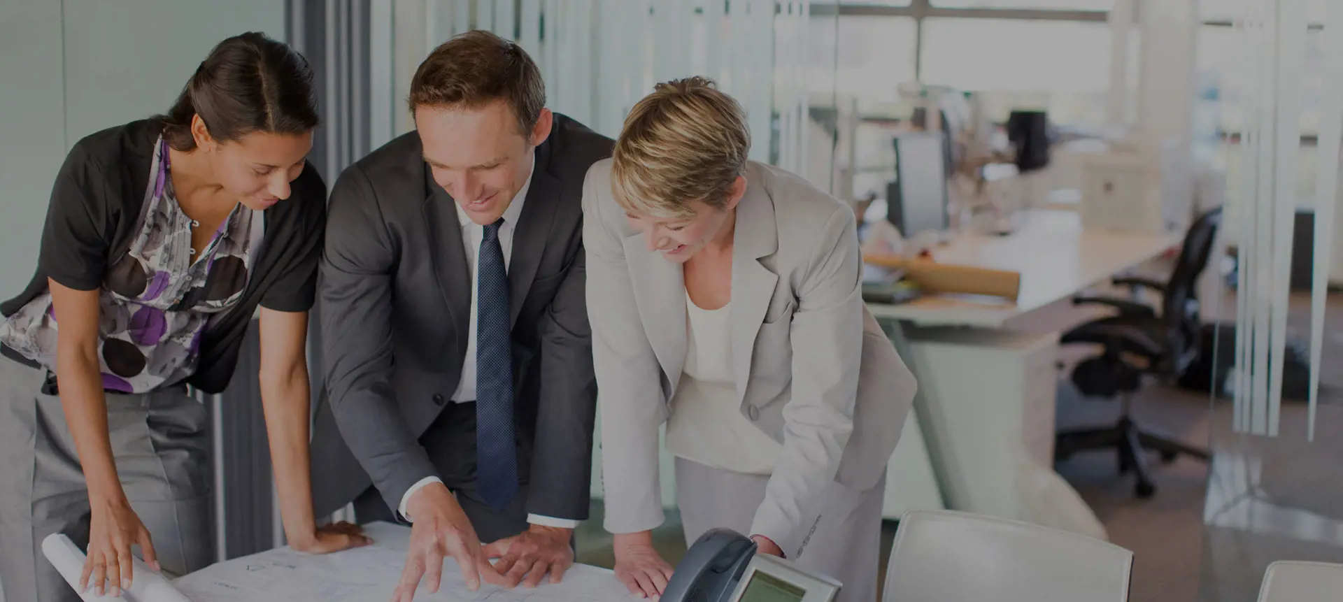 Professional people pointing at papers